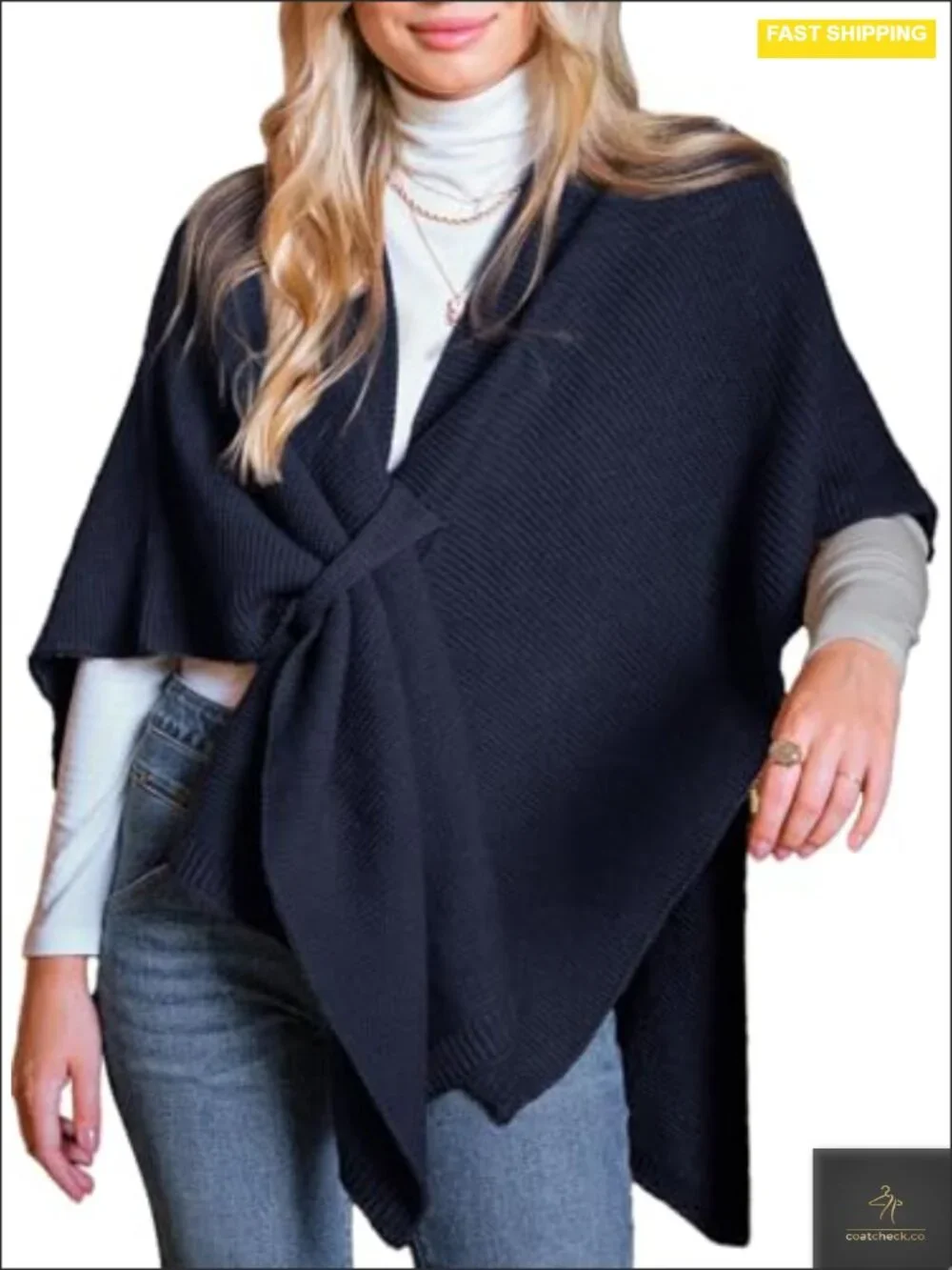 Soft Knit Open Front Poncho Cape Wrap Shawl for Women